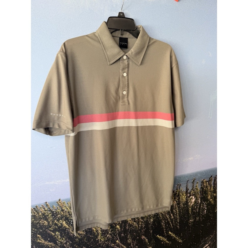 DUNNING Golf Polo Shirt Mens L Coral Stripe Short‎ Sleeve Casual